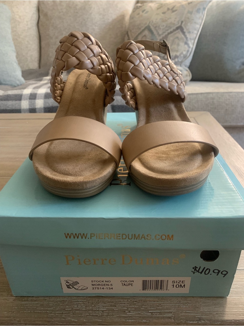 New Pierre Dumas Taupe Braided Ankle Strap Sandals Size 10